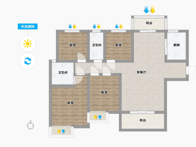 陕西省-咸阳市-伍峰骊园-91.39-户型库-采光通风