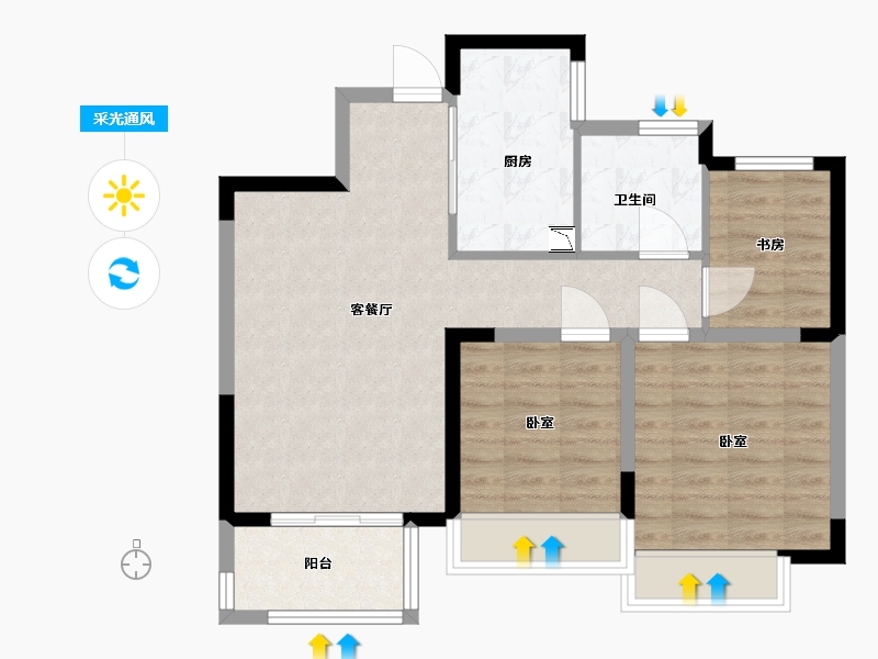 江苏省-无锡市-绿地悦澜湾-72.00-户型库-采光通风