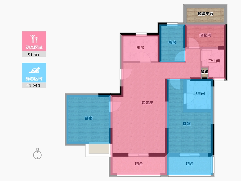 江苏省-南京市-禹洲弘阳滨湖里-84.72-户型库-动静分区