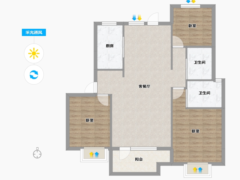 河北省-唐山市-荣盛锦绣观邸-92.80-户型库-采光通风