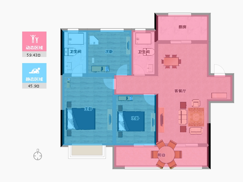 江苏省-南京市-龙湖春江悦茗-94.00-户型库-动静分区