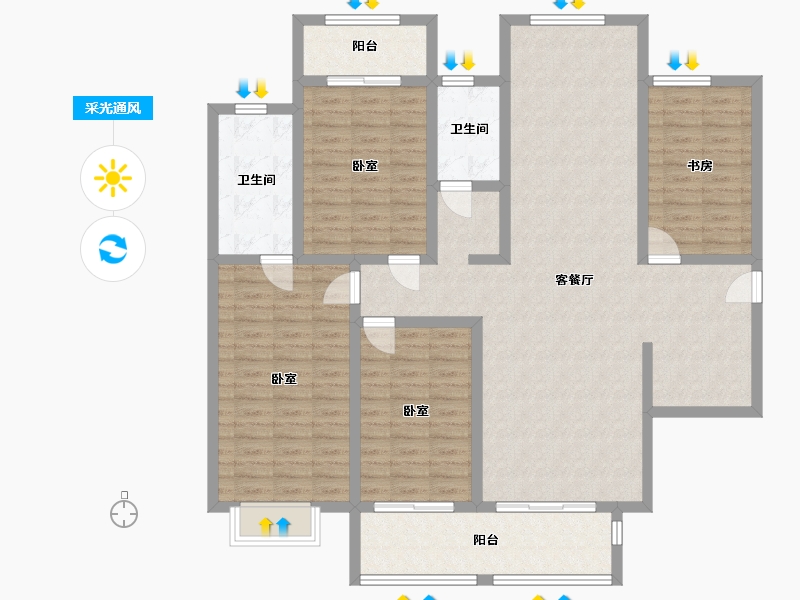 陕西省-西安市-拉克雷公馆-138.39-户型库-采光通风