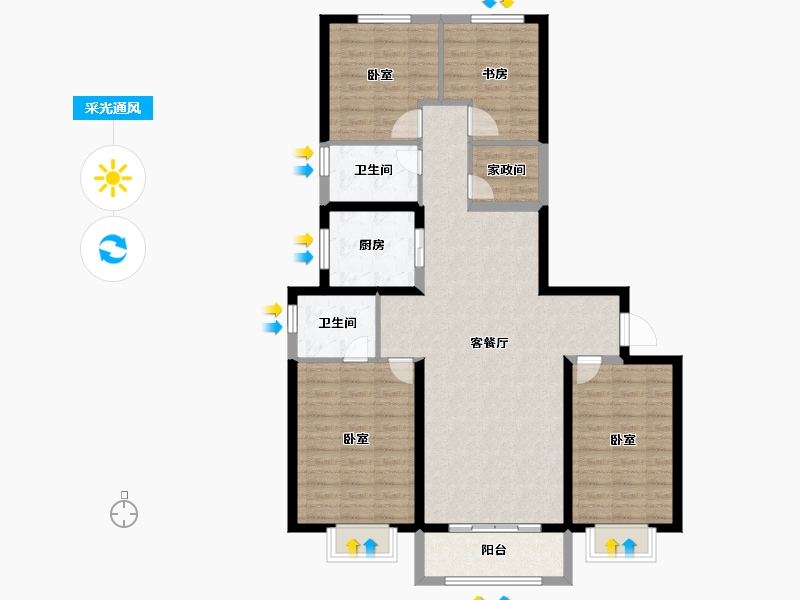 陕西省-西安市-宝鸡富力湾-111.50-户型库-采光通风