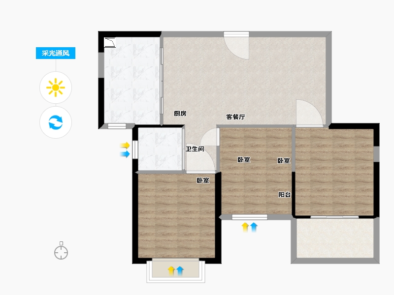 江苏省-无锡市-蔚蓝滨江-88.76-户型库-采光通风