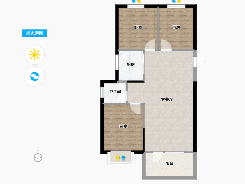 河北省-唐山市-荣盛锦绣观邸-69.21-户型库-采光通风