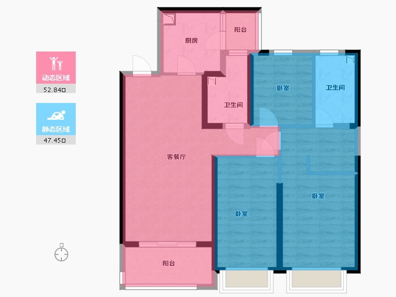 陕西省-西安市-咸阳恒大帝景-88.51-户型库-动静分区