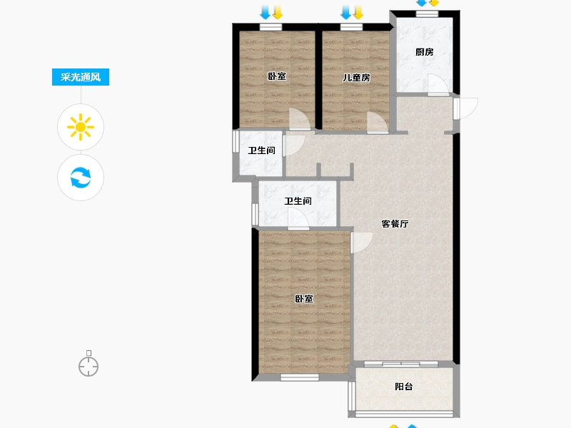 陕西省-西安市-沣水云岭-93.06-户型库-采光通风