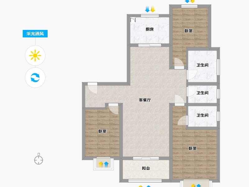 陕西省-西安市-拉克雷公馆-104.95-户型库-采光通风