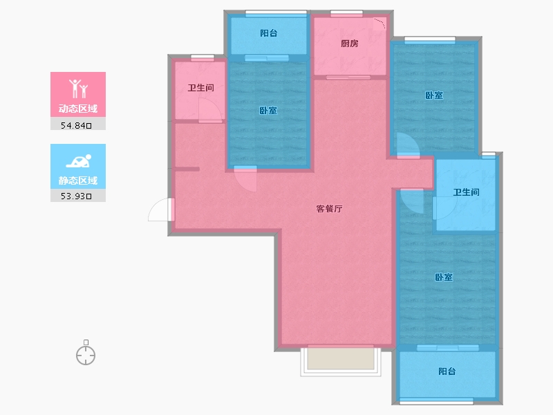 陕西省-西安市-拉克雷公馆-96.87-户型库-动静分区