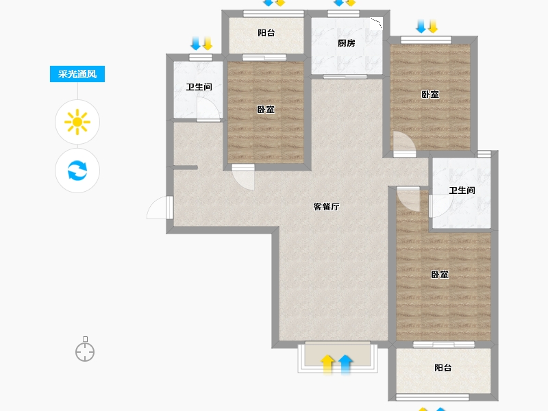 陕西省-西安市-拉克雷公馆-96.87-户型库-采光通风