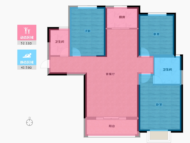 陕西省-咸阳市-伟权公园府邸-85.29-户型库-动静分区