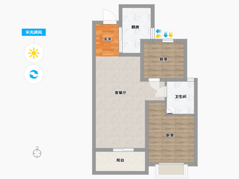 陕西省-咸阳市-融创御河宸院-64.66-户型库-采光通风