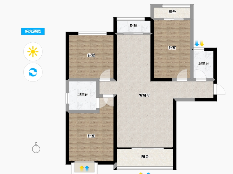 陕西省-咸阳市-伟权公园府邸-91.92-户型库-采光通风