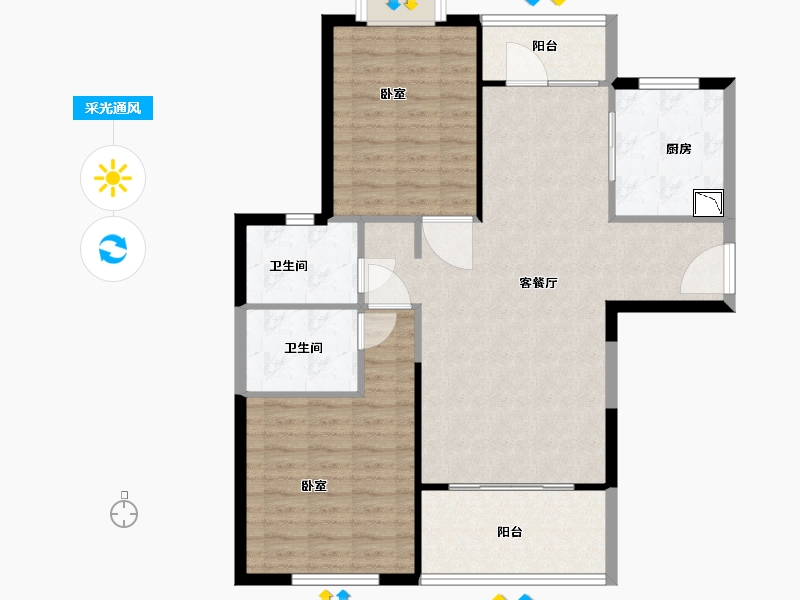 江苏省-无锡市-蔚蓝滨江-93.97-户型库-采光通风