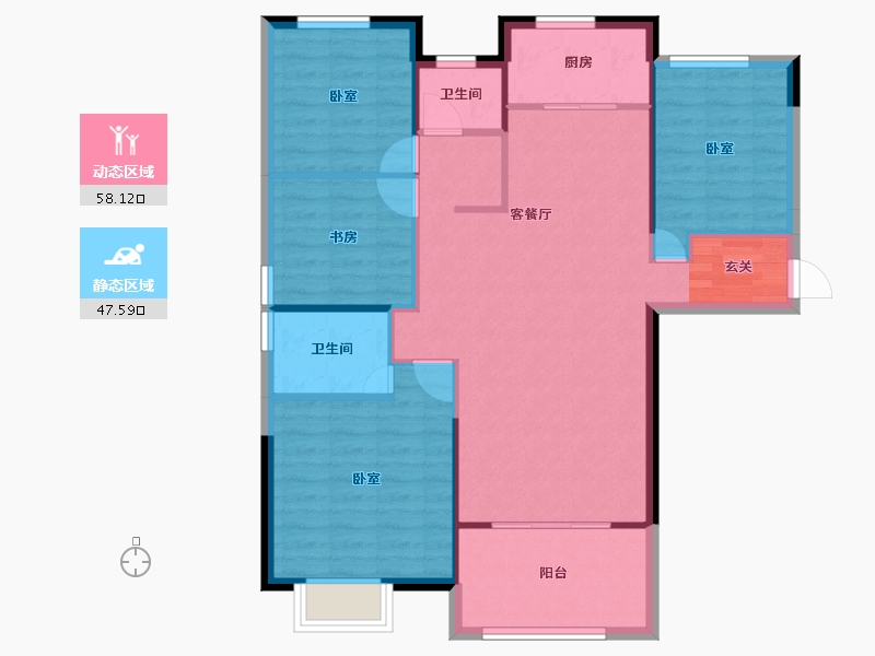 陕西省-咸阳市-鑫苑·又一程臻境-96.51-户型库-动静分区