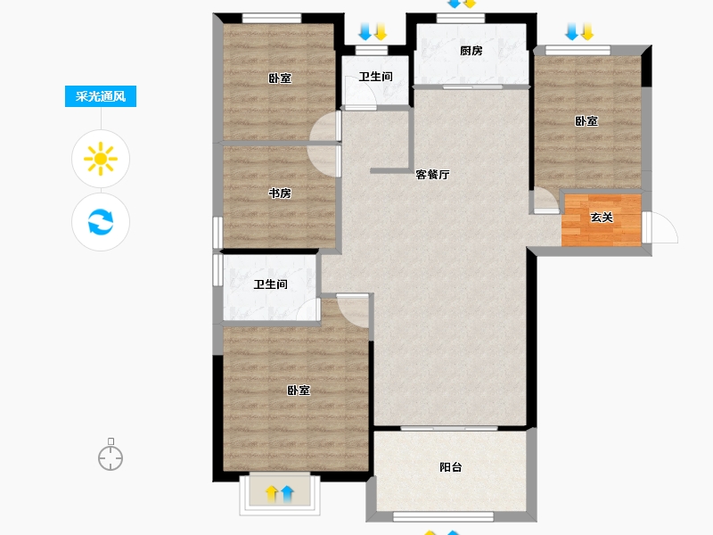 陕西省-咸阳市-鑫苑·又一程臻境-96.51-户型库-采光通风