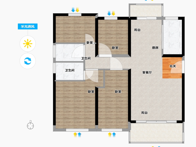 陕西省-西安市-西安碧桂园香湖湾1号-118.00-户型库-采光通风