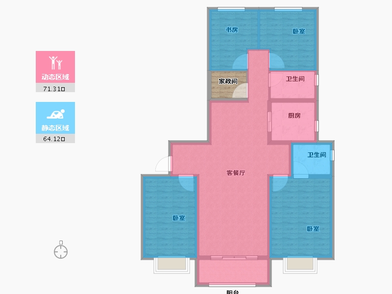 陕西省-西安市-宝鸡富力湾-125.99-户型库-动静分区