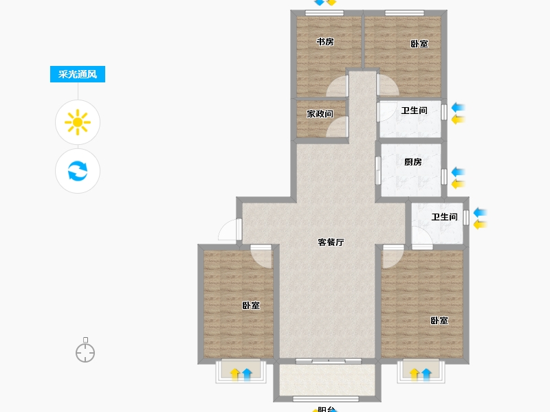 陕西省-西安市-宝鸡富力湾-125.99-户型库-采光通风