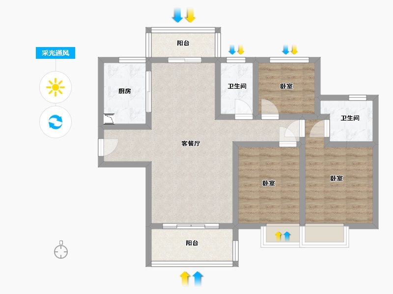 陕西省-咸阳市-伍峰骊园-81.22-户型库-采光通风