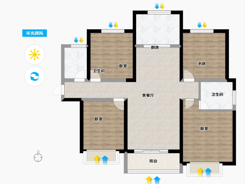 陕西省-咸阳市-伟权公园府邸-107.01-户型库-采光通风