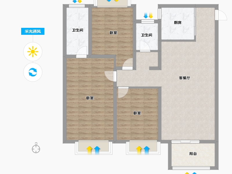 江苏省-无锡市-恒盛第一国际四期颐园-107.72-户型库-采光通风