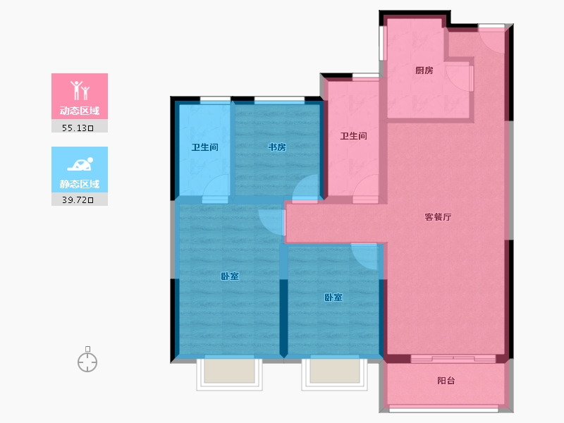 陕西省-西安市-宝鸡富力湾-84.30-户型库-动静分区