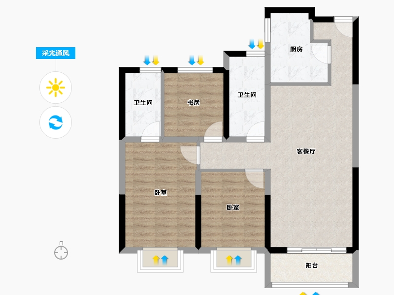 陕西省-西安市-宝鸡富力湾-84.30-户型库-采光通风