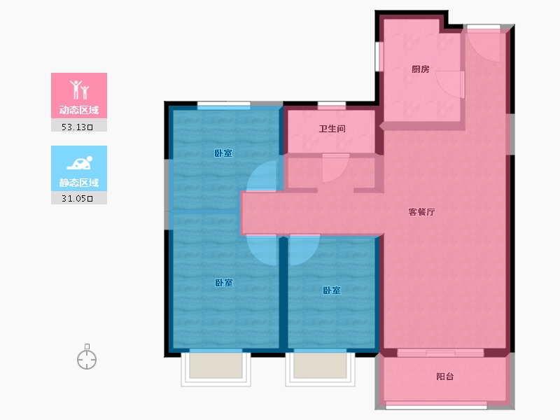 陕西省-西安市-宝鸡富力湾-74.69-户型库-动静分区