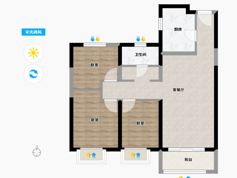 陕西省-西安市-宝鸡富力湾-74.69-户型库-采光通风