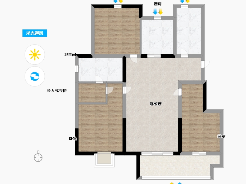 江苏省-南京市-颐和九里-90.00-户型库-采光通风