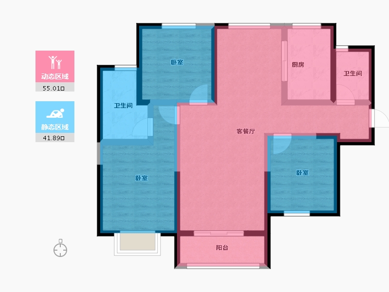 陕西省-咸阳市-伟权公园府邸-85.18-户型库-动静分区