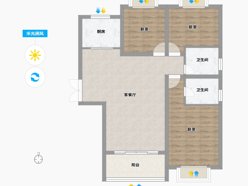 陕西省-渭南市-蒲城公园天下-86.25-户型库-采光通风