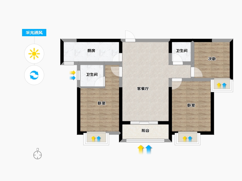 陕西省-咸阳市-伟权公园府邸-75.72-户型库-采光通风