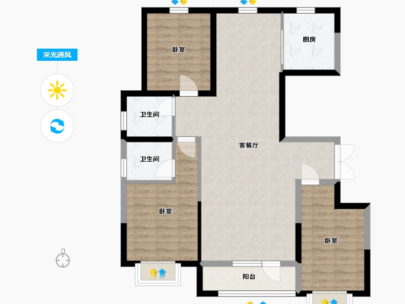 内蒙古自治区-包头市-方兴·凤凰台-93.96-户型库-采光通风