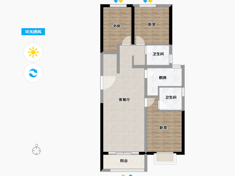 陕西省-西安市-宝鸡富力湾-83.91-户型库-采光通风