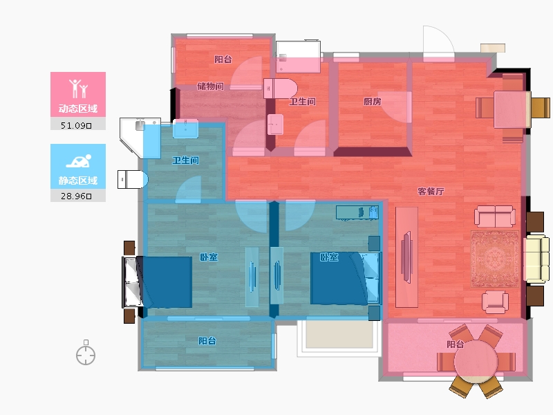 江苏省-南京市-新保弘领东苑-71.20-户型库-动静分区