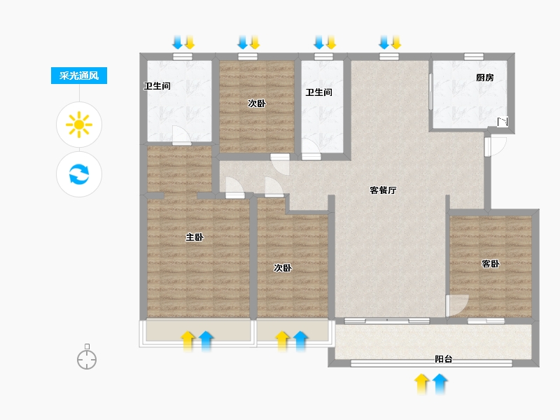 陕西省-西安市-海亮唐宁府御宸-124.09-户型库-采光通风