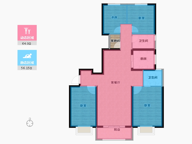 陕西省-西安市-宝鸡富力湾-109.95-户型库-动静分区