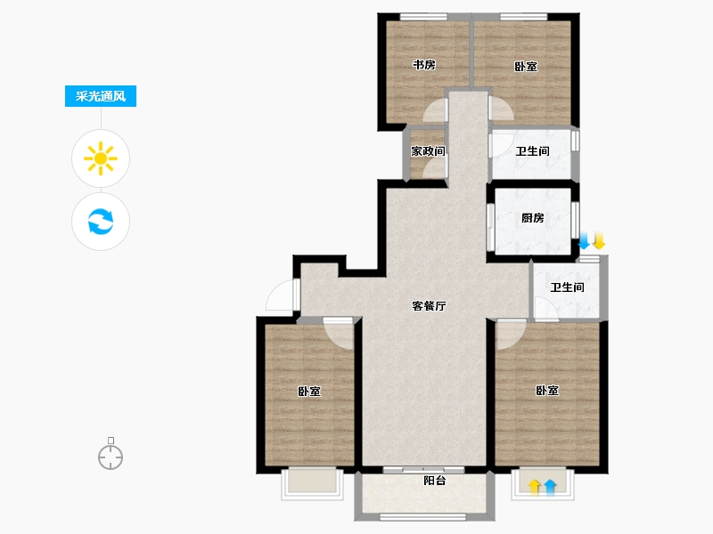 陕西省-西安市-宝鸡富力湾-109.95-户型库-采光通风