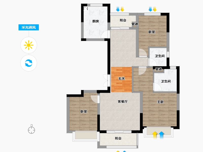 陕西省-西安市-星皓锦樾-90.10-户型库-采光通风