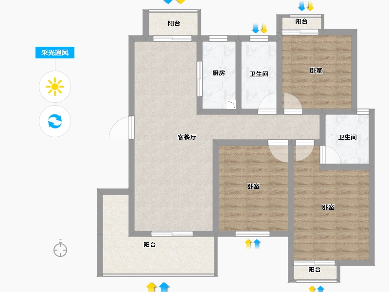 江苏省-无锡市-鸿景中央府-96.00-户型库-采光通风