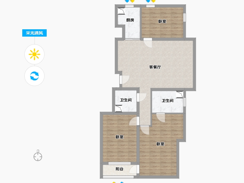 辽宁省-鞍山市-新世界·朗悦居-91.80-户型库-采光通风