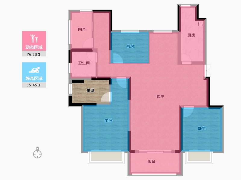 江苏省-南京市-蓝天慧融花园-104.50-户型库-动静分区