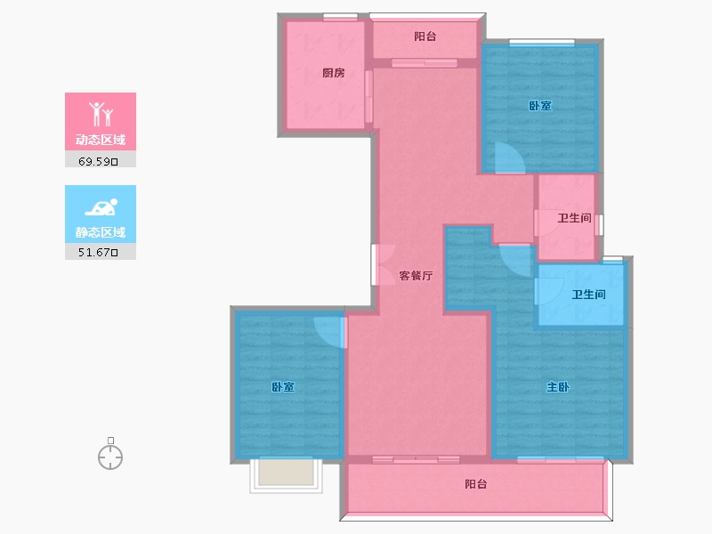 陕西省-西安市-阎良龙记观园-109.09-户型库-动静分区