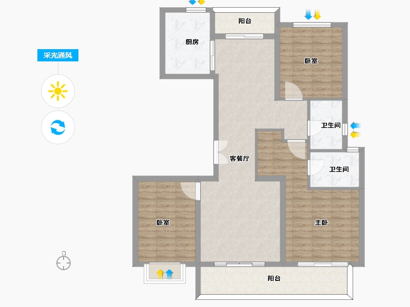 陕西省-西安市-阎良龙记观园-109.09-户型库-采光通风