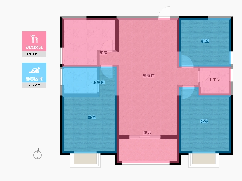 陕西省-咸阳市-伟权公园府邸-92.19-户型库-动静分区