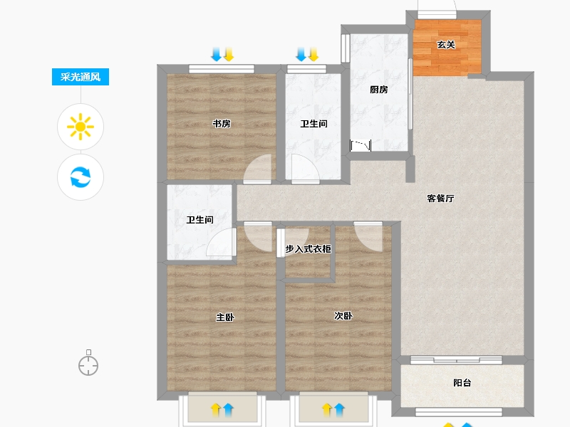 山西省-太原市-融创太原府-88.48-户型库-采光通风