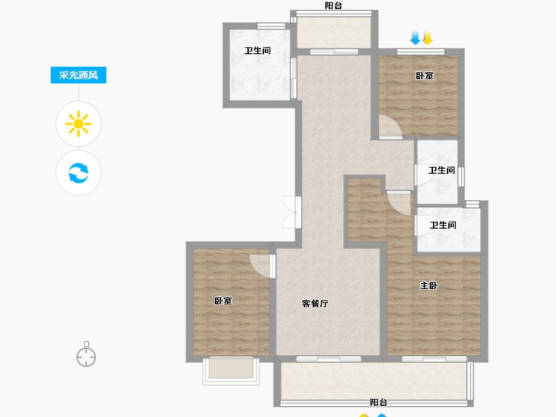 陕西省-西安市-阎良龙记观园-102.08-户型库-采光通风