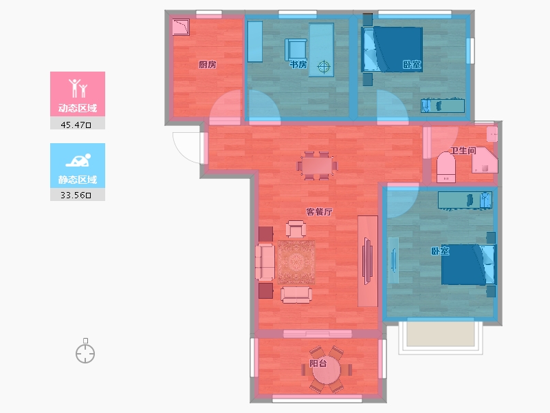 江苏省-南京市-远洋绿地雲峰公馆-70.00-户型库-动静分区